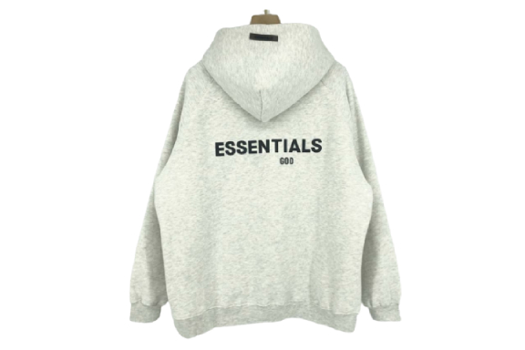 Essentials Fleeces Thick Light Gray Hoodie, color, and design details to aid those who rely on text descriptions to understand visual content.