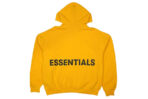 Fear of God Essentials Graphic Pullover Hoodie Yellow, graphic elements, and any notable details to aid those who rely on text descriptions for visual content.