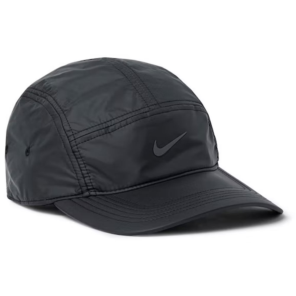 Fear of God x Nike AW84 Hat - Black, hat's color, design, Nike collaboration details, and any notable features to assist those who rely on text descriptions for visual content.