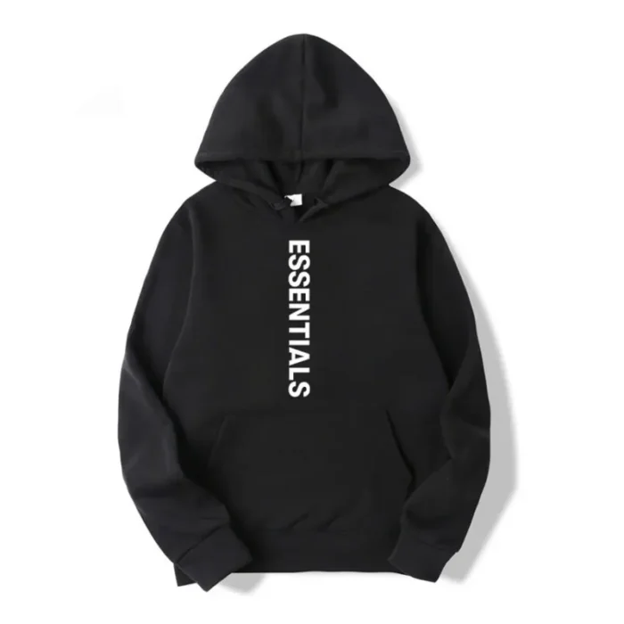 Vertical Logo Essentials Hoodie – Black